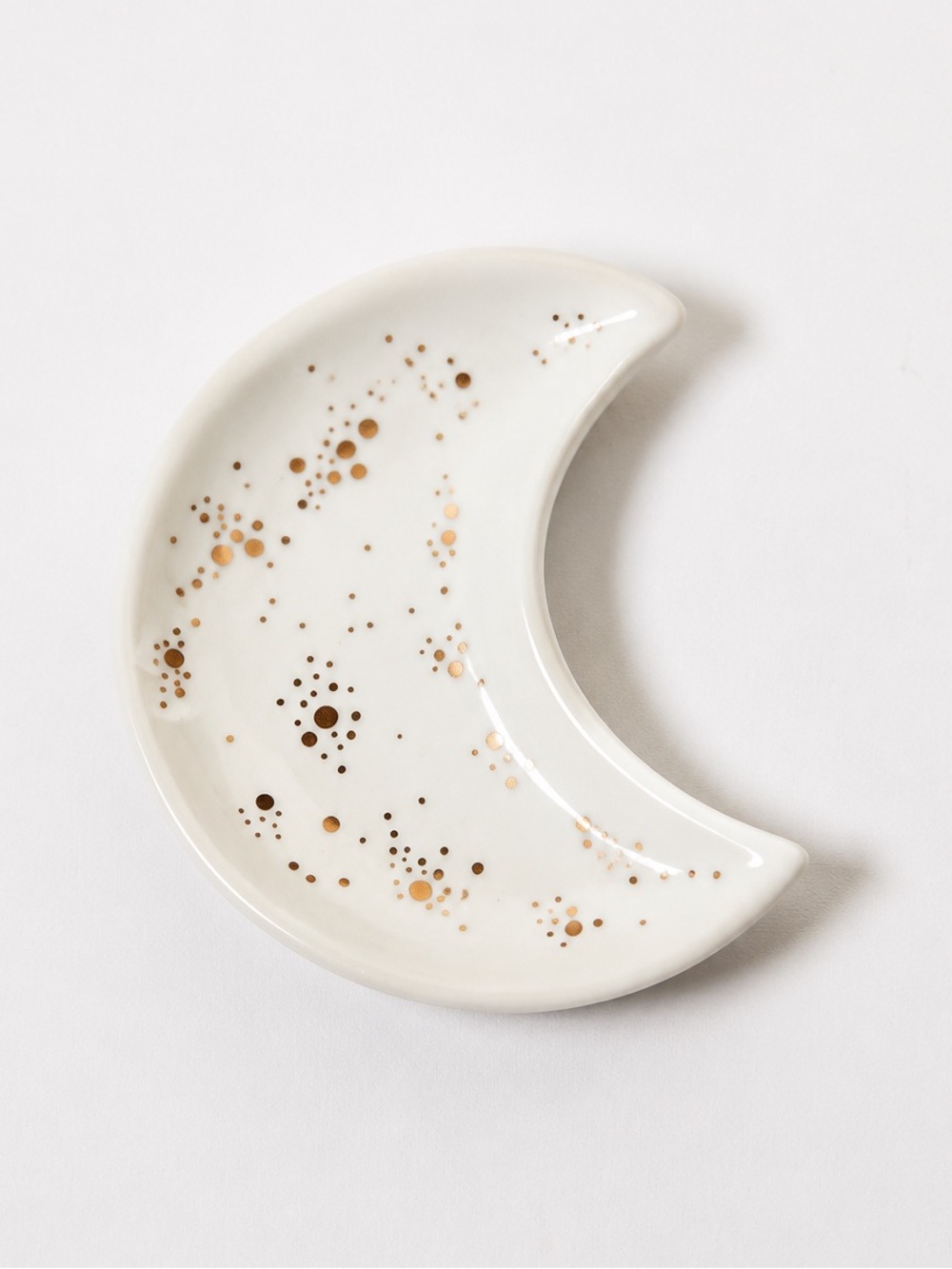 Ceramic Mini Crescent Moon Dish White Gold Speckled Trinket Ring Holder